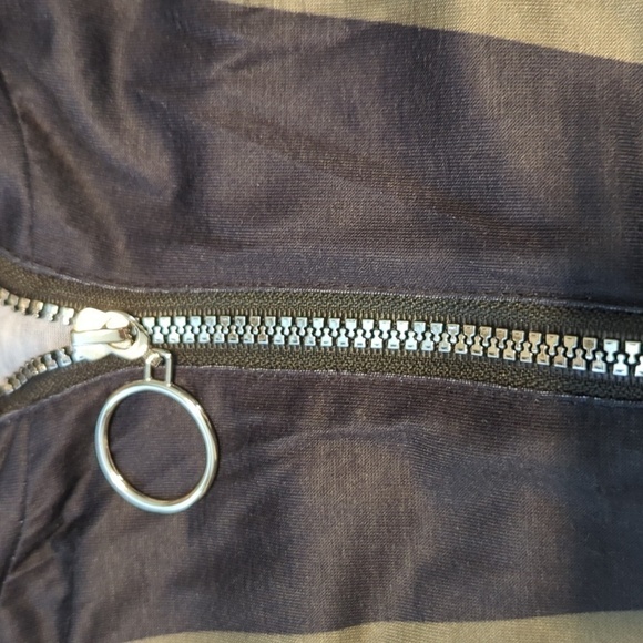 Size 12 olive and black zipper and long sleeved blouse, solid back new - Picture 2 of 5